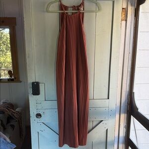 Rust Pleated Halter Maxi Dress